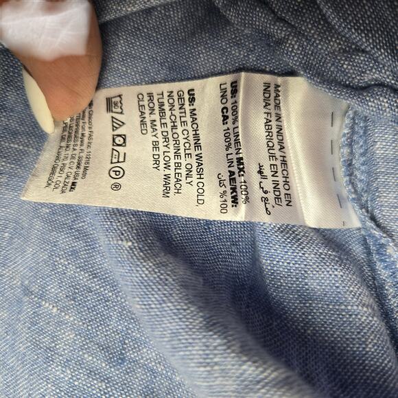 Chicos Chambray Linen Tunic Dress Drawstring Cover up Blue Mini Dress  #915 - Picture 11 of 11